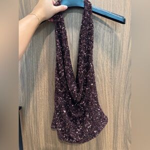 Zara Burgundy Sequin Top